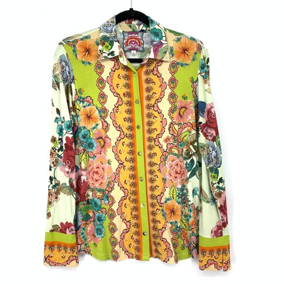 Johnny Was Collared Button Front Shirt Womens Sz S Multicolor Floral Long Sleeve - Picture 1 of 6